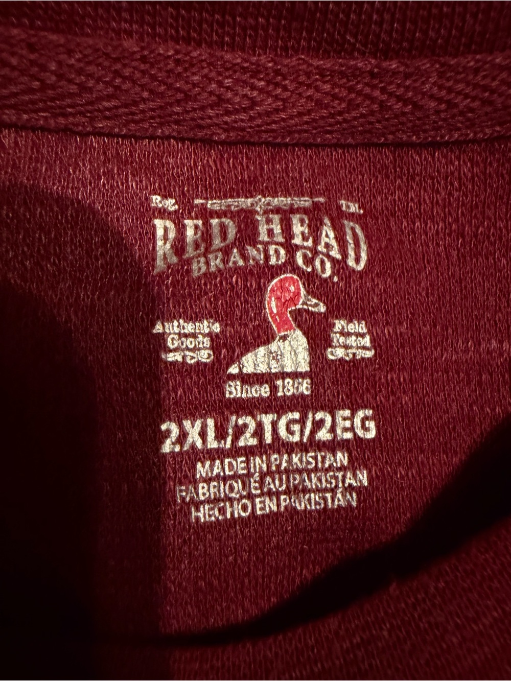 RedHead Brand Co Men’s 2XL Burgundy Long Sleeve Crewneck Shirt